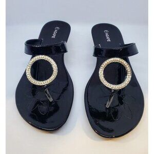 Vintage Agape Women's Patent Leather Sandals w/ Kitten Heels and Rhinestones 7